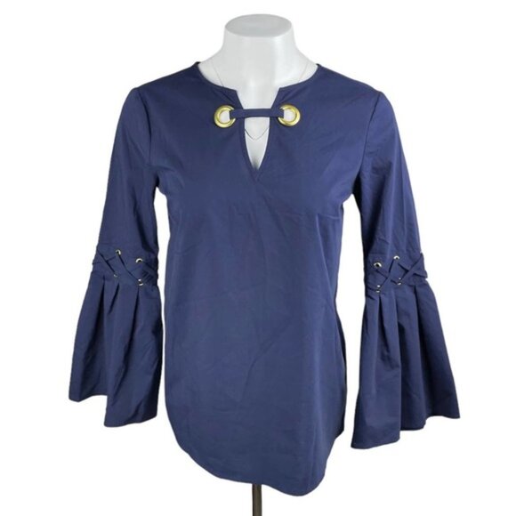MICHAEL Michael Kors Bell Sleeves Pleated Grommet Blouse Top Sz XS - Picture 1 of 5